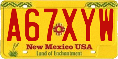 NM license plate A67XYW