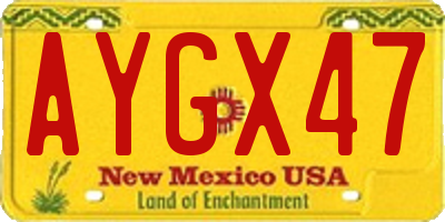 NM license plate AYGX47