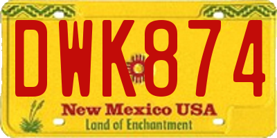 NM license plate DWK874