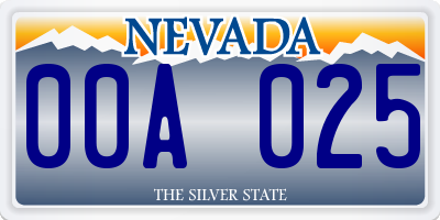 NV license plate 00A025