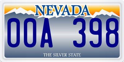 NV license plate 00A398