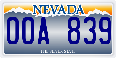 NV license plate 00A839