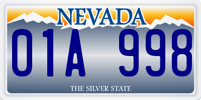 NV license plate 01A998