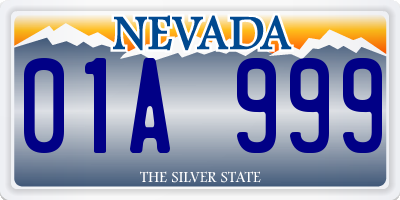NV license plate 01A999