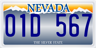 NV license plate 01D567