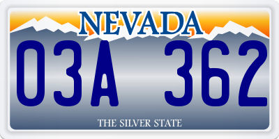 NV license plate 03A362