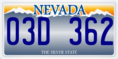 NV license plate 03D362