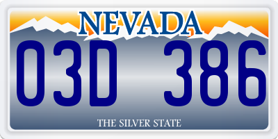 NV license plate 03D386