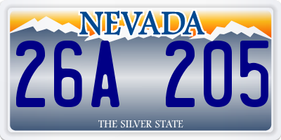 NV license plate 26A205