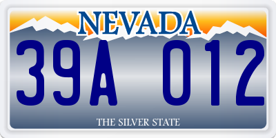 NV license plate 39A012