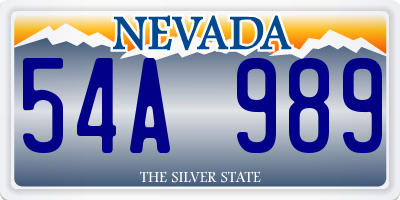 NV license plate 54A989