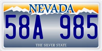 NV license plate 58A985