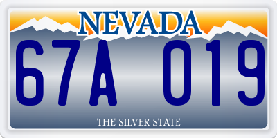 NV license plate 67A019