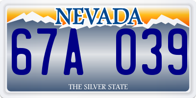 NV license plate 67A039