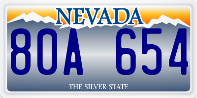 NV license plate 80A654