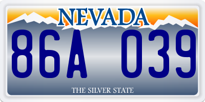NV license plate 86A039