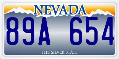 NV license plate 89A654