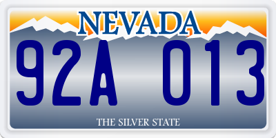 NV license plate 92A013