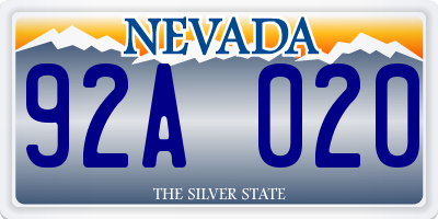 NV license plate 92A020