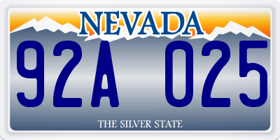 NV license plate 92A025