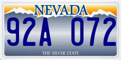 NV license plate 92A072