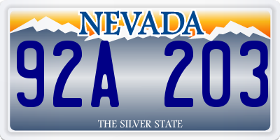 NV license plate 92A203