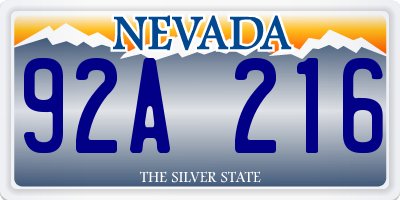 NV license plate 92A216