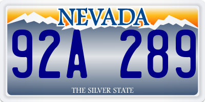 NV license plate 92A289