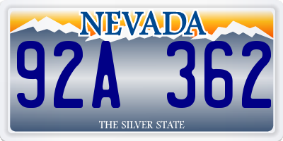 NV license plate 92A362