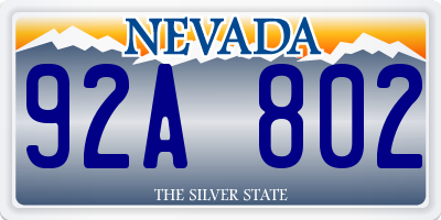 NV license plate 92A802