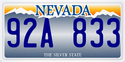 NV license plate 92A833