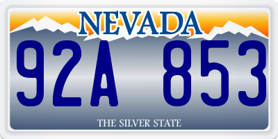 NV license plate 92A853
