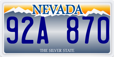 NV license plate 92A870