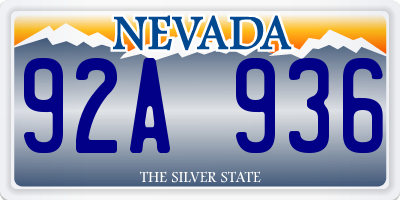 NV license plate 92A936