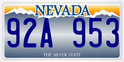 NV license plate 92A953