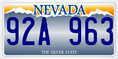 NV license plate 92A963