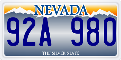 NV license plate 92A980