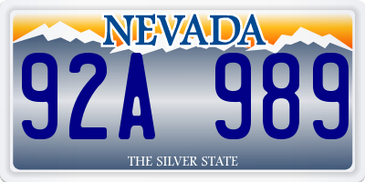 NV license plate 92A989
