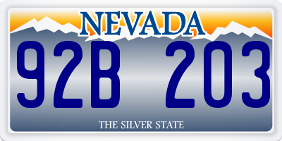 NV license plate 92B203