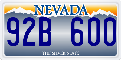 NV license plate 92B600