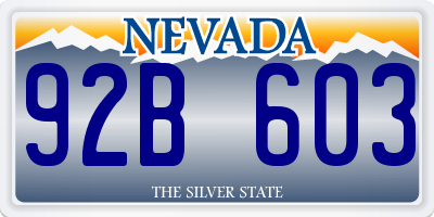 NV license plate 92B603