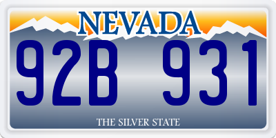 NV license plate 92B931