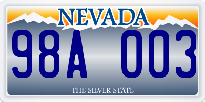 NV license plate 98A003