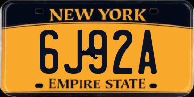 NY license plate 6J92A