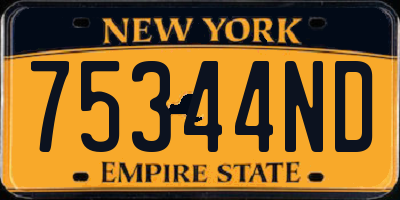 NY license plate 75344ND