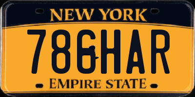 NY license plate 786HAR