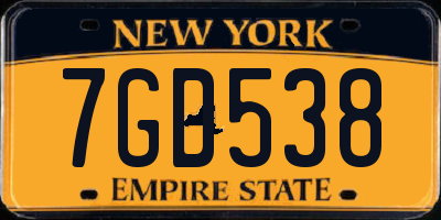 NY license plate 7GD538