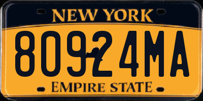 NY license plate 80924MA