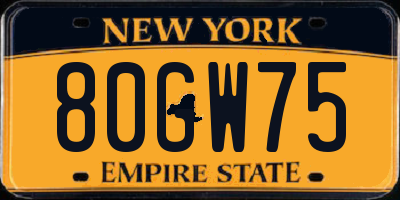 NY license plate 80GW75