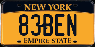 NY license plate 83BEN